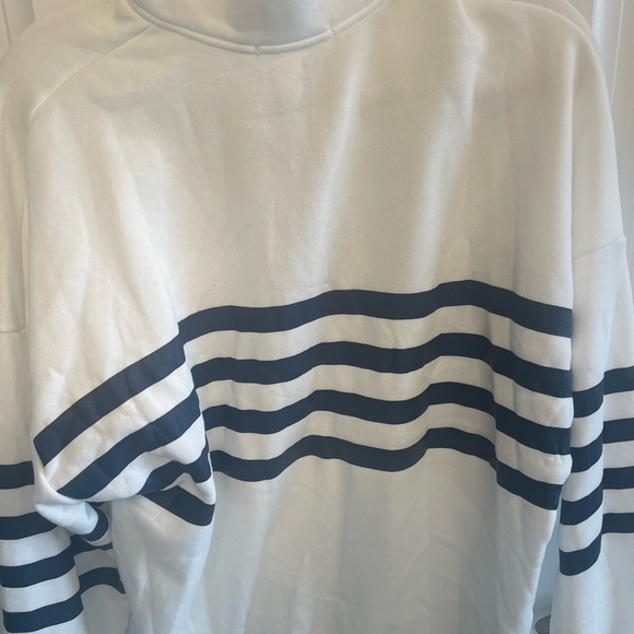 Soft white quarter zip top w navy stripe. NEW TAGS!! Size L. Versatile and cute - Picture 5 of 8